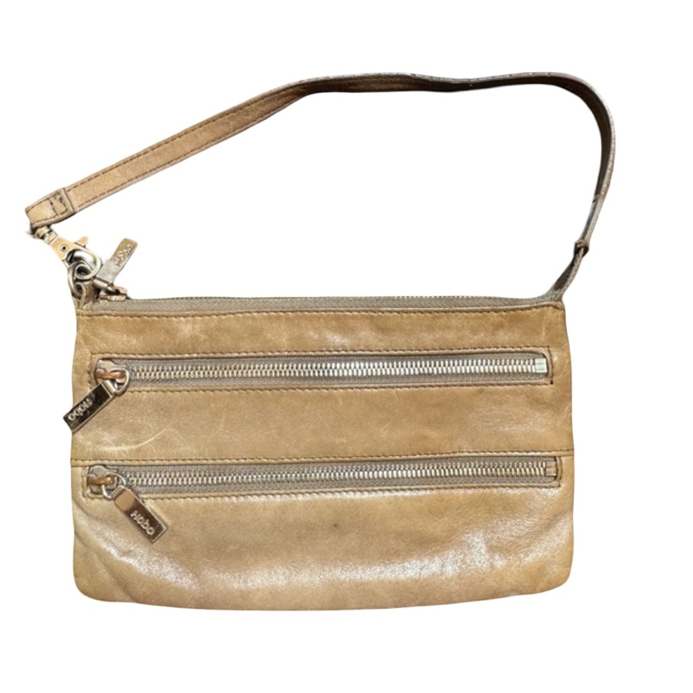 HOBO Tan Leather Shoulder Bag with Zippers small wallet